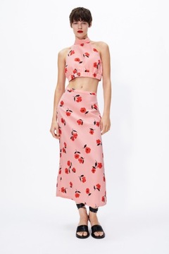 ZARA SPÓDNICA Z TKANINY Z DOMIESZKĄ LNU/WISKOZY XS