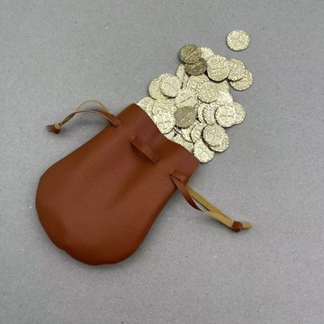 КОРИЧНЕВАЯ КОЖАНАЯ СУМКА ДЛЯ МОНЕТ 14X11 СМ