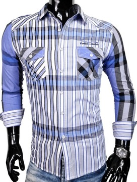 Koszula męska codzienna wzorzysty design niebieska KD176 r. XXL pagony