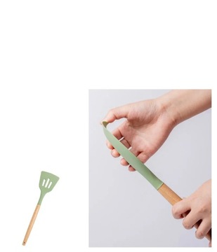 1Pcs Silicone Wood Soup Spoon Spatula Brush Scraper Avocado Green Oil