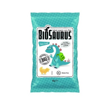 BIOSAURUS BIO CHRUPKI KUKURYDZIANE Z SOLĄ MORSKĄ BEZGLUTENOWE DINOZAURY 50g