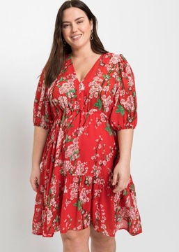 B.P.C sukienka szyfonowa czerwona w kwiaty 36.