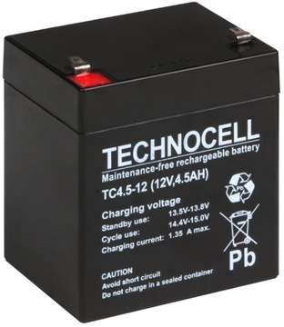 AKUMULATOR BATERIA AGM VRLA TECHNOCELL TC 12V 4,5Ah DO ZABAWEK POJAZDÓW UPS