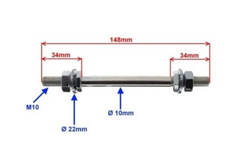 OŚ KOŁA PRZÓD fi10x148 NA ŁOŻYSKA ROMET