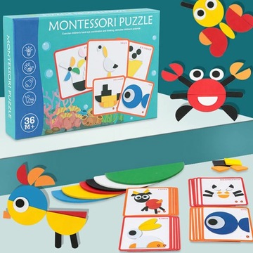 DREWNIANE UKŁADANKA GRA LOGICZNA PUZZLE MONTESSORI