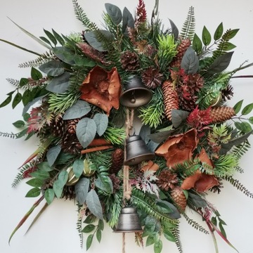 Wianek wieniec stroik DUŻY 50cm DZWONECZKI bożonarodzeniowy świąteczny