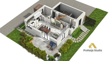 Визуализация интерьера, 3D вид сверху - площадь от 80м² до 100м²