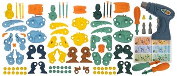 KLOCKI KONSTRUKCYJNE DINOZAURY DO SKRĘCANIA WKRETARKA SRUBOKRET ZESTAW