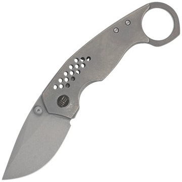 WE Knife представляет собой серый титановый складной нож CPM серого цвета с каменной отделкой.