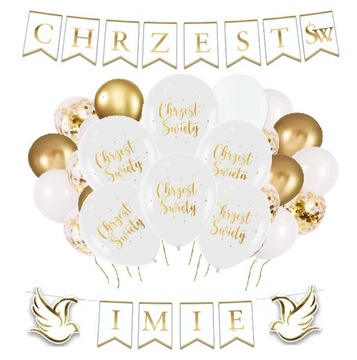 BALONY CHRZCINY dekoracje na CHRZEST baner IMIĘ