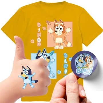 ZESTAW KOSZULKA + TATUAŻE NAKLEJKI BLUEY BLUE 140