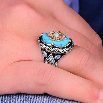 Turkish Ottoman Turquoise Men's Ring 925 Sterling Silver