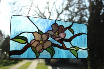 Витраж Тиффани на окно Цветы, Цветы яблони, Витражи цветы Яркие