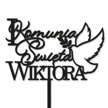 TOPPER I KOMUNIA ŚWIĘTA NAPIS NA TORT IMIĘ czarny