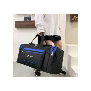 TORBA SPORTOWA PODRÓŻNA NA RAMIĘ Z PASKIEM 53x28x20cm NIEBIESKA 30L