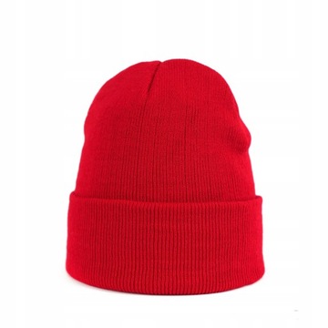 Czapka Damska Czerwona Podwijana Beanie Zimowa