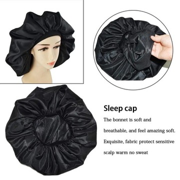 черный атласный ночной колпак с эластичным широким краем