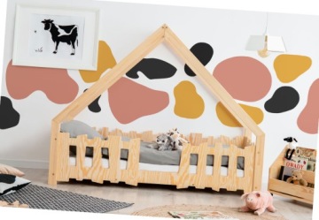 DREWNIANE ŁÓŻKO W FORMIE DOMKU DLA DZIECI + STELAŻ