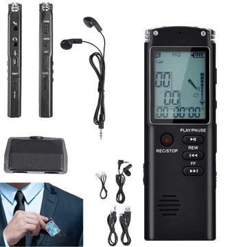 CYFROWY DYKTAFON URZĄDZENIE DO NAGRYWANIA GŁOSU WAV/MP3 USB 2.0 16GB CZARNY