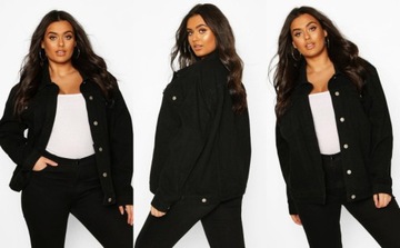 2D6A22 P29 BOOHOO PLUS CZARNA KURTKA JEANSOWA OVERSIZE 5XL