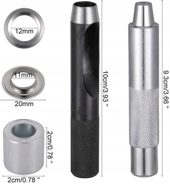 Oczka metalowe nierdzewne kaletnicze 12mm 100 kpl