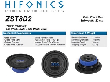 HiFonics ZST8D2 - subwoofer 20cm 250W RMS