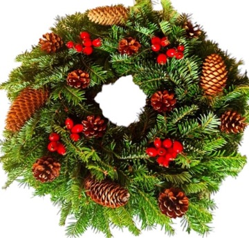 Stroik, wianek, żywy z szyszkami, na grób, Boże Narodzenie 40cm [BN-G16]