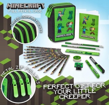 БОЛЬШОЙ КЕЙС ДЛЯ ПЕНСИЛОВ MINECRAFT, 3 ОТДЕЛЕНИЯ + АКСЕССУАРЫ