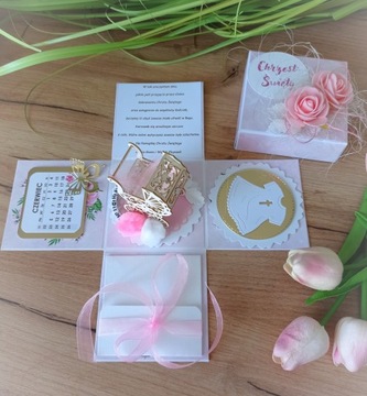 Kartka 3D, exploding box, personalizowane, Chrzest Roczek