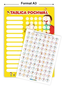 Tablica Motywacyjna Pochwał DZIECI + naklejki (dom/szkoła/przedszkole)