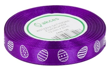 SATYNOWA Wstążka tasiemka WIELKANOC wielkanocna pisanki FIOLETOWA 12mm 23m