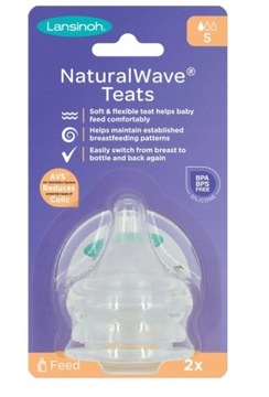 Lansinoh, Smoczek Natural Wave do butelki, wolny przepływ, 2 sztuki