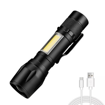 LATARKA LED ZOOM TAKTYCZNA KIESZONKOWA USB AKUMULATOR MAŁA PORĘCZNA