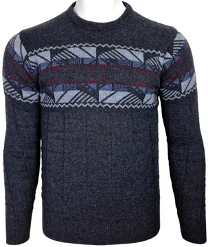 Sweter męski wełniany we wzory W423 ciepły grafitowy r. L