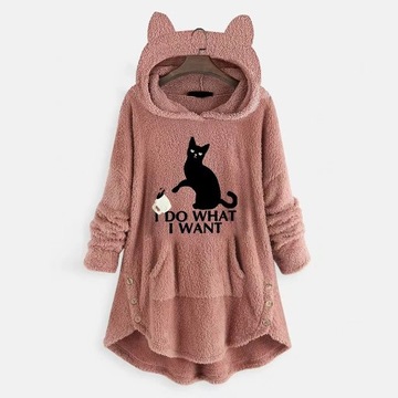 CIEPŁA BLUZA DAMSKA MODNA COFFEE KOCIAK SZARY
