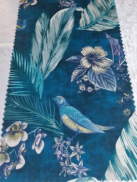 Bieżnik liście/pióra/ptaki/dżungla 50x120 turkus
