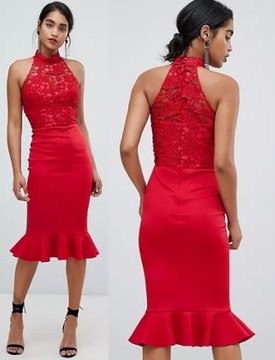 CHI CHI sukienka koronkowa ołówkowa czerwona 36 S
