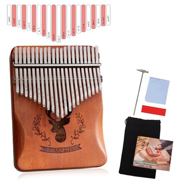 KALIMBA drewniana INSTRUMENT AFRYKAŃSKI MUZYCZNY PIANINO 21 klawiszy ZESTAW