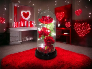 ВЕЧНАЯ РОЗА В СТЕКЛЕ В КУПОЛЕ СВЕТЯЩАЯСЯ НА ДЕНЬ ВАЛЕНТИНА СВЕТОДИОДНАЯ ПОДАРОЧНАЯ КОРОБКА