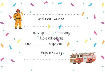 ZAPROSZENIE STRAŻ POŻARNA STRAZ POZARNA DLA DZIECI ZAPROSZANIA URODZINOWE