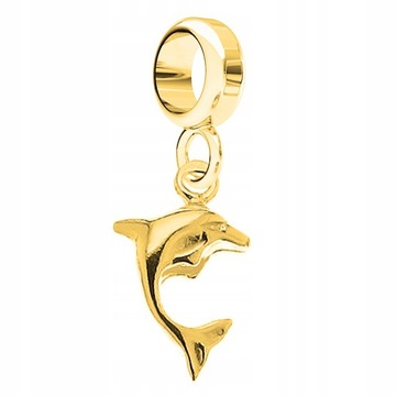 Charms złoty wiszący Delfin Dolphin srebro 925