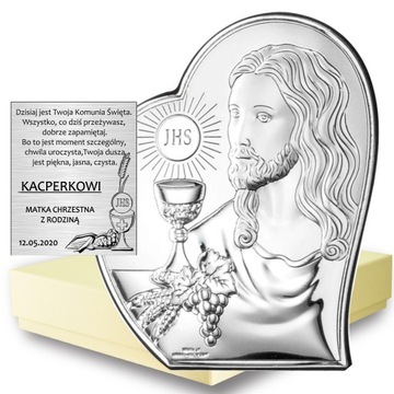Srebrny Obrazek Prezent na Komunie Pan Jezus I KOMUNIA ŚWIĘTA Komunii
