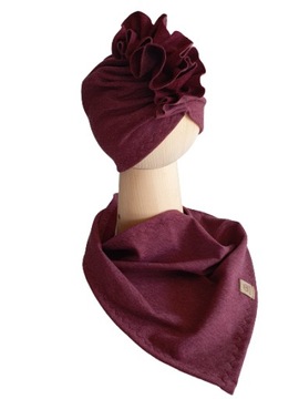 Zestaw Czapka Turban + Chusta Bordo Melanż 52-55cm