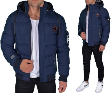 ZIMOWA KURTKA MĘSKA PIKOWANA PUCHOWA Z KAPTUREM