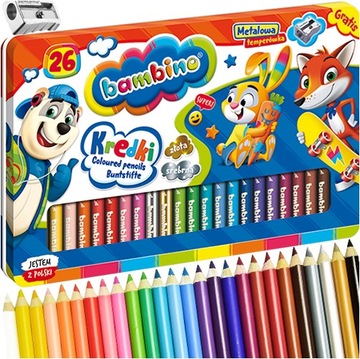 KREDKI BAMBINO 26 KOL W DREWNIE METALOWE PUDEŁKO