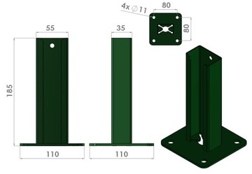 ОСНОВАНИЕ ПАНЕЛЬНОГО СТОЙКА ДЛЯ ЗАБОРА 60x40 ГРАФИТ