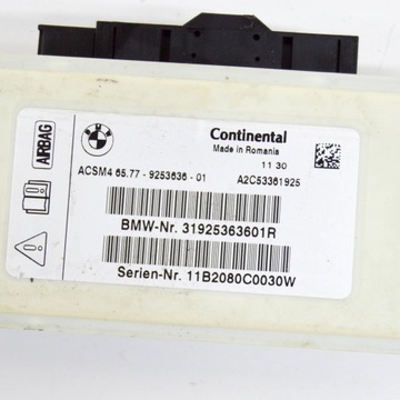 9253636 MODUL AIRBAG BMW X3 F25 XDRIVE 20 D 135KW 2011