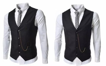 Retro Black Vest Mens Solid Chain Decoration Singl