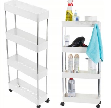 ВАННАЯ КУХОННАЯ ПОЛКА ШКАФ НА КОЛЕСАХ 4-ЯРУСНЫЙ КНИЖНЫЙ ШКАФ С КРЮЧКАМИ