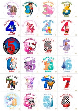 НАКЛЕЙКИ на день рождения 1 2 3 4 5 6 7 8 с именами 4,5 см 6 шт. персонализированные